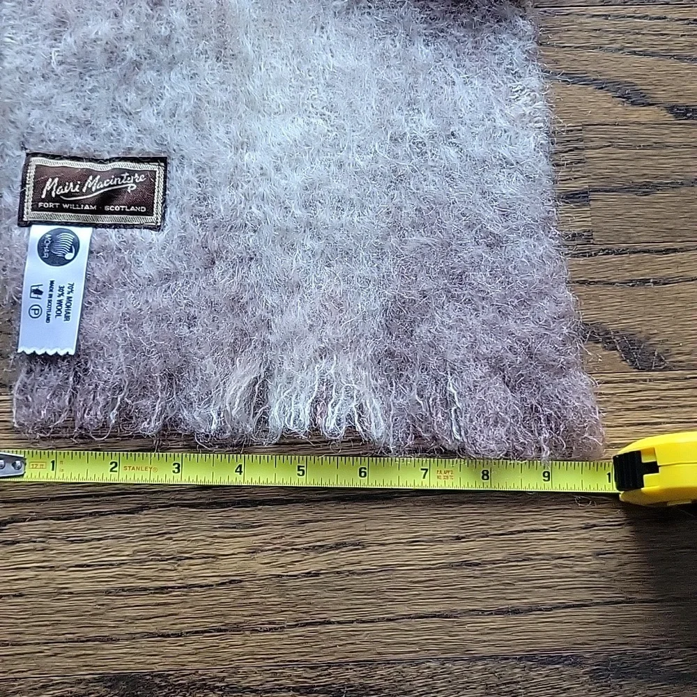 Mairi Macintyre  Made Scotland Wool Mohair Scarf Long Plaid Cream Vintage Unisex